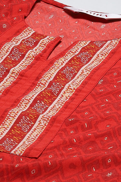 Brown & Red Polyester Straight Kurta Narrow Palazzo Suit Set image number 1