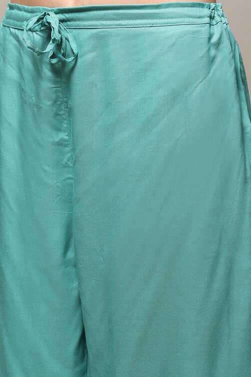 Sea Green LIVA Gathered Kurta Palazzo Suit Set image number 2