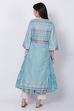 Blue Art Silk Flared Printed Kurta image number 5