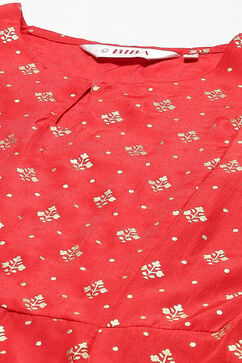 Red Printed A-Line Kurta Salwar Suit Set image number 1