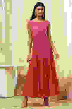 Fuchsia Poly Chanderi Layered Tiered Dress image number 2