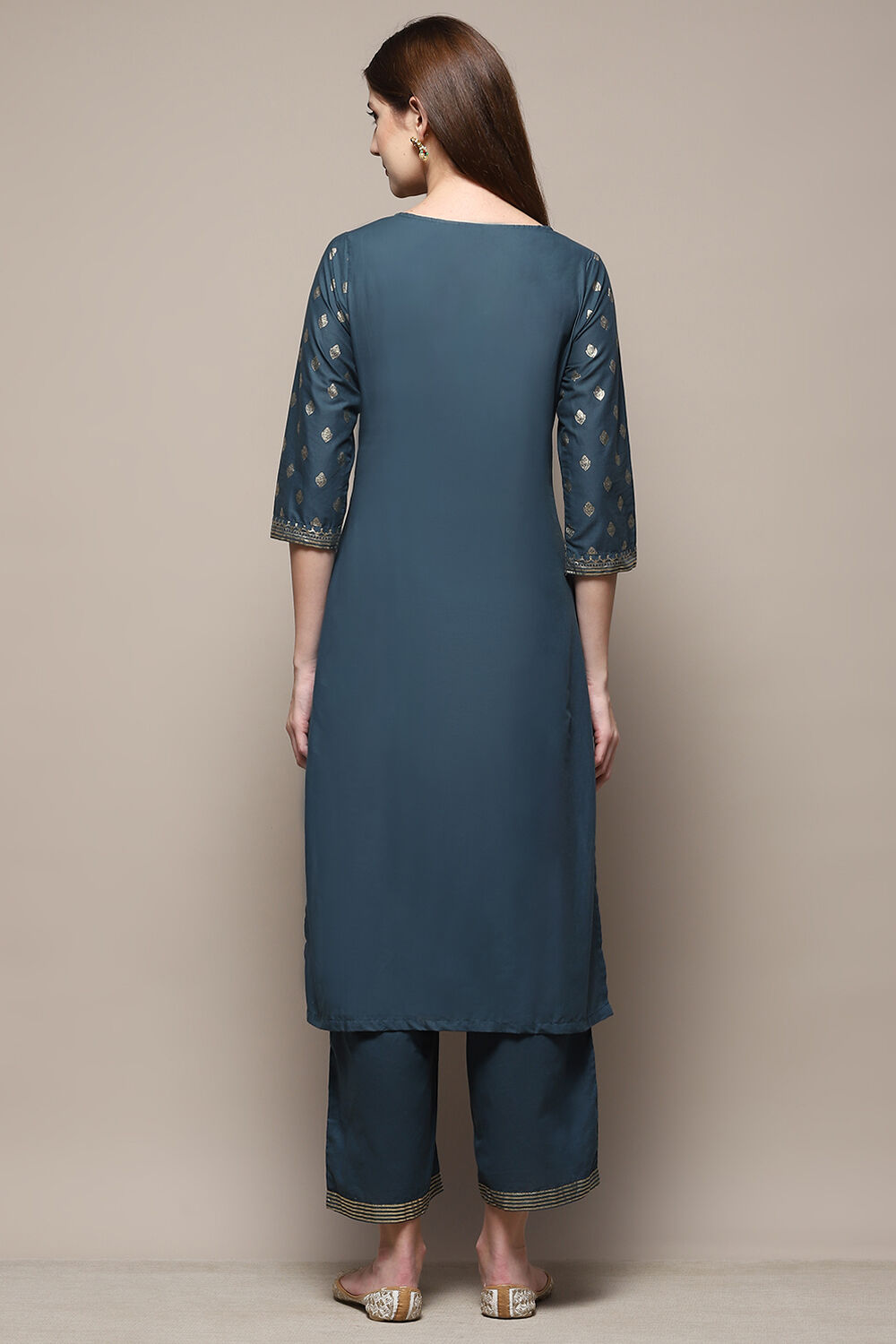 Blue Cotton Straight Kurta Palazzo Suit Set image number 5