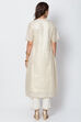 Cream Poly Cotton Front Open Kurta Pant Suit Set image number 5