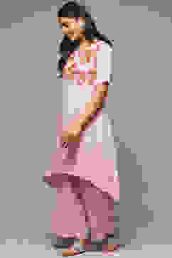 Beige Rayon Asymmetric Kurta Palazzo 2 Piece Set image number 3