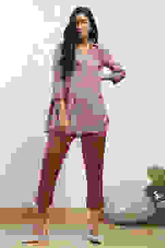 Rust Cotton Flax Slim Solid Pants image number 0