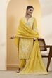 Yellow Silk Chanderi Printed Straight Kurta Set image number 0