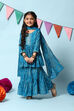 Teal Blue Cotton Flared Kurta Garara Suit Set image number 5