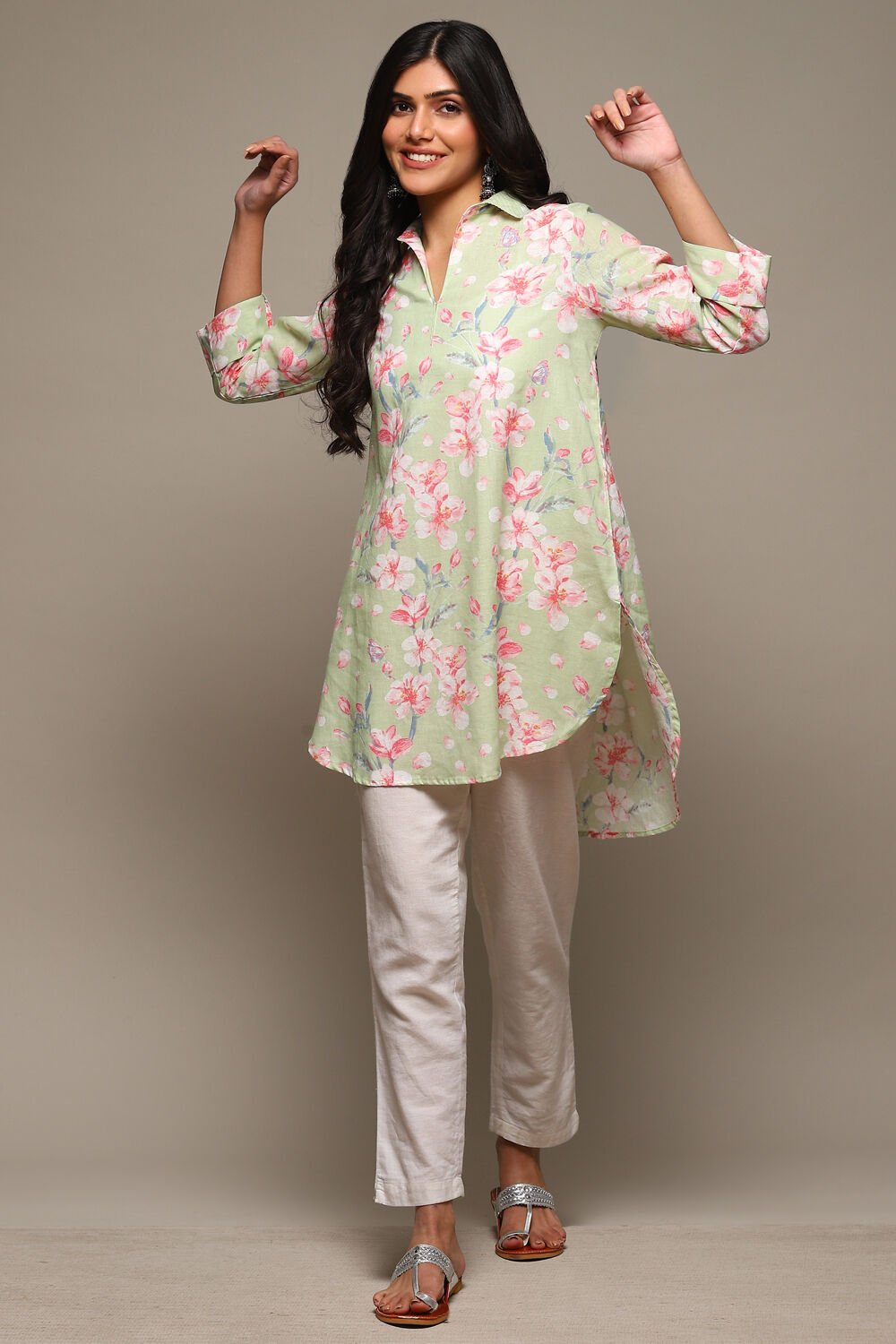Mint Green Cotton Printed Shirt