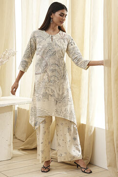 Off-White Cotton Straight Printed Kurta Set image number 0
