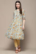 Yellow Teal Polyester Straight Kurta