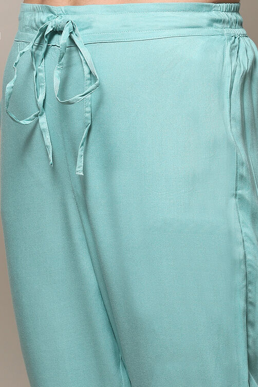 Light Blue Rayon Straight Kurta Regular Pants Suit Set image number 3