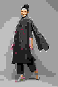 Green Poly Cotton Layered Kurta Narrow Palazzo Suit Set image number 6