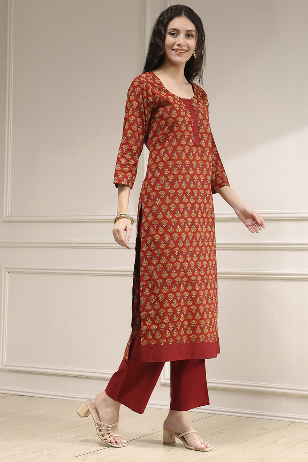 Blue Cotton Screen Print Unstitched Suit Set image number 6