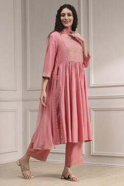 Peach-Colored Embroidered Gathered Suit Set image number 5