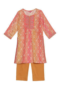 Mustard Polyester A-Line Printed Kurta Set image number 0