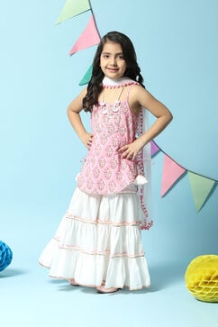 Pink & White Cotton Straight Kurta Sharara Suit Set image number 7