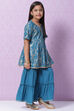 Blue Rayon Flared Printed Kurta Set image number 5