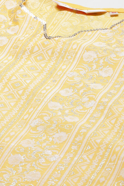 Yellow Cotton Double Layered Kurta Palazzo Suit Set image number 2