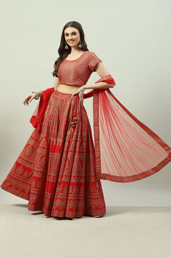 Tomato Red Art Silk Lehenga Set image number 0