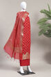 Pink Cotton Printed Embroidered Unstitched Suit Set image number 4