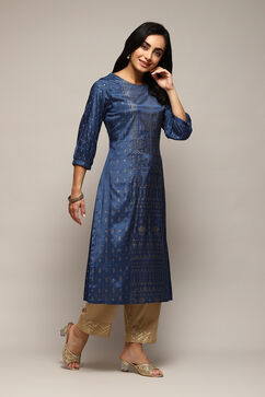 Teal Viscose Straight Printed Kurta image number 5