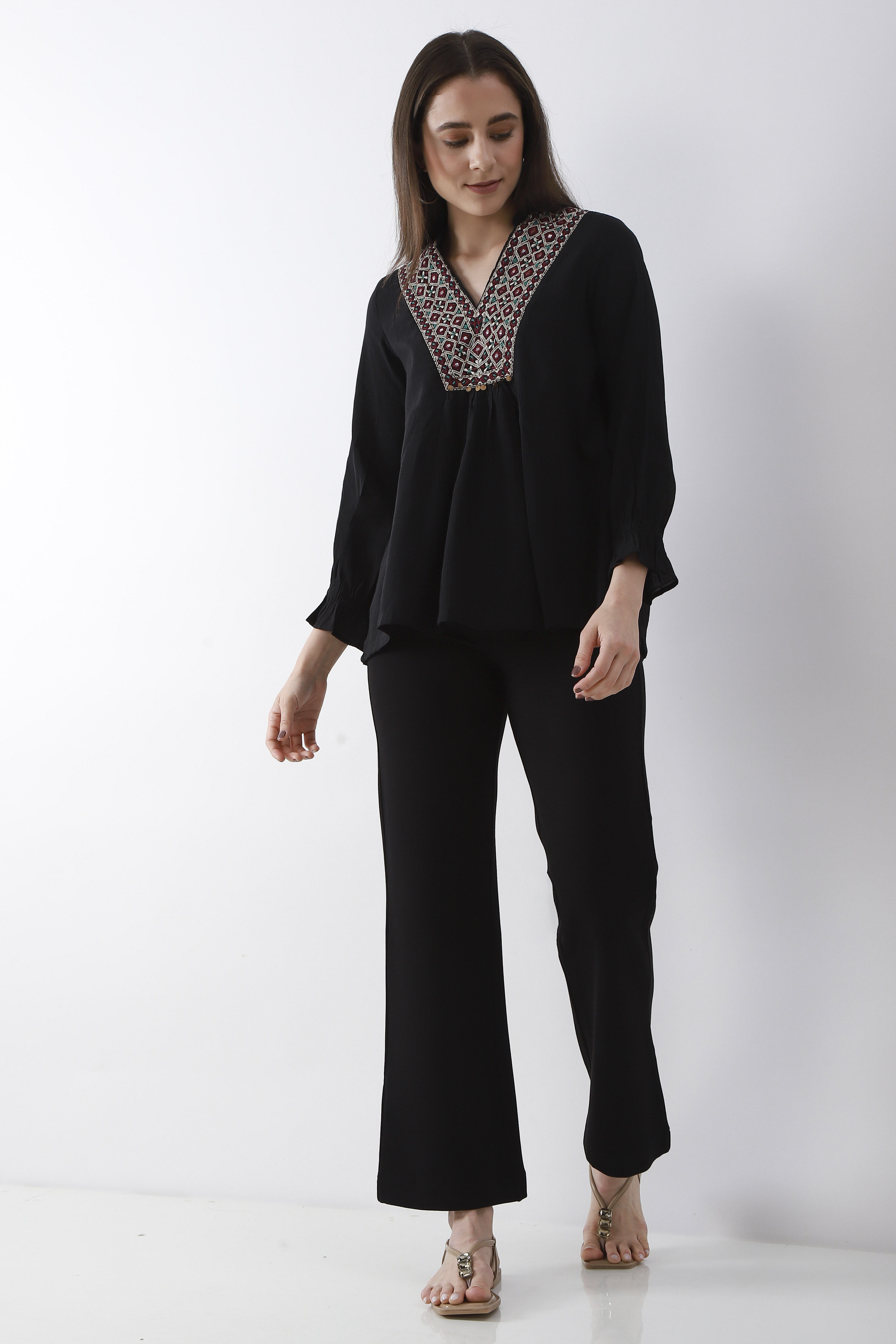 Black Rayon Spandex Flared Pants image number 0