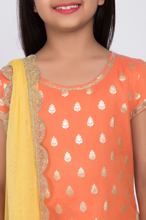 Orange Poly Metallic Straight Kurta Salwar Suit Set image number 1