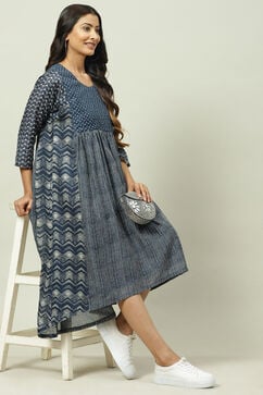 Indigo Art Silk Asymmetric Printed Kurta Dress image number 5