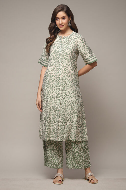 Sage Green Viscose Straight Printed 2 Piece Set image number 1