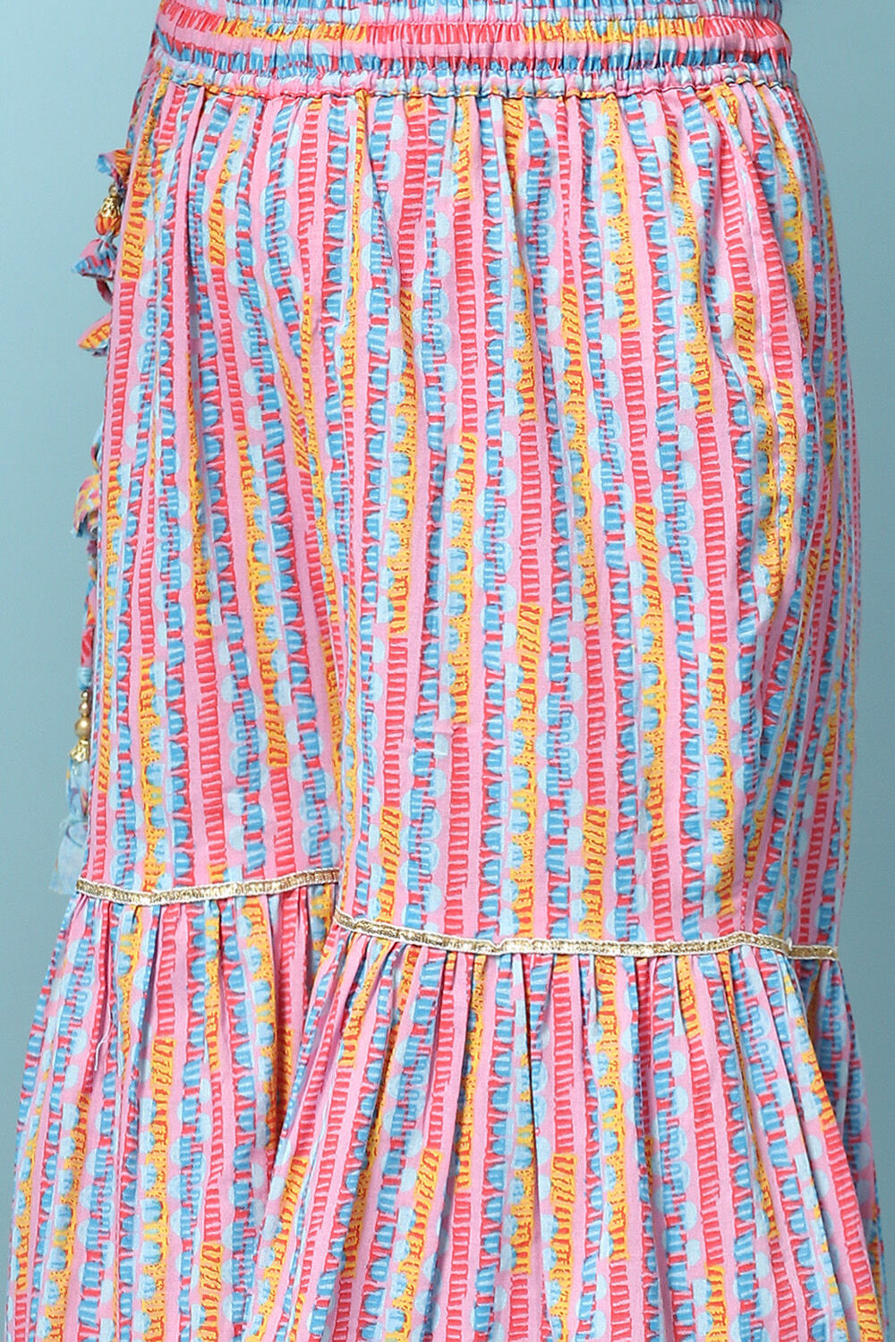 Light Blue Cotton Gathered Kurta Garara Suit Set image number 2