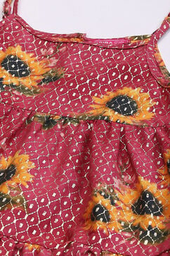 Onion Pink Cotton Tiered Printed Dress image number 1