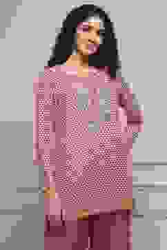 Red Art Silk Printed Straight Short Kurta image number 4