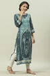 Teal Rayon Straight Printed Kurta image number 2