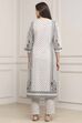 White and Black Cotton Printed Straight Suit Set image number 4
