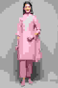 Light Pink Art Silk Straight Kurta Pant Suit Set image number 7