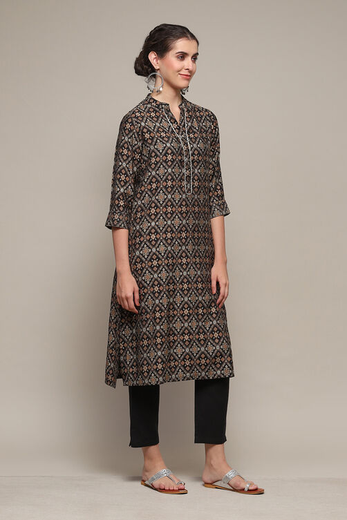 Black Poly Viscose Straight Printed Kurta image number 3