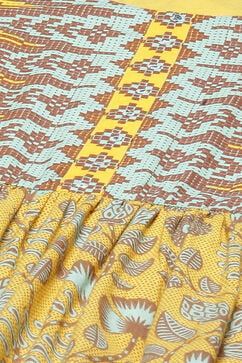 Mustard Cotton Flared Fusion Printed Dress image number 1