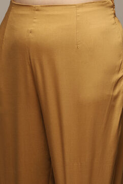 Mustard Art Silk Straight Kurta Slim Pants Suit Set image number 2