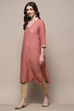 Dusky Rose Polyester Straight Kurta image number 2