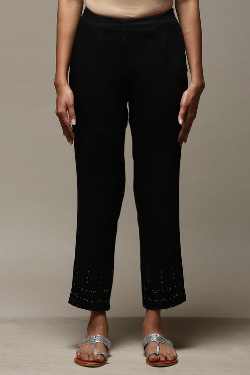 Black Viscose Yarndyed Narrow Pant image number 5