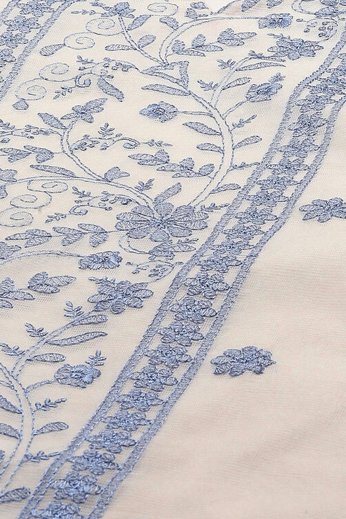 White Blue Cotton Blend Unstitched Suit set image number 2