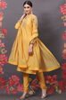 Rohit Bal Yellow Cotton Silk Straight Embroidered Suit Set