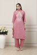 Pink Viscose Rayon Straight Suit Set