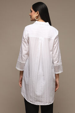 White Cotton Embroidered Shirt image number 4