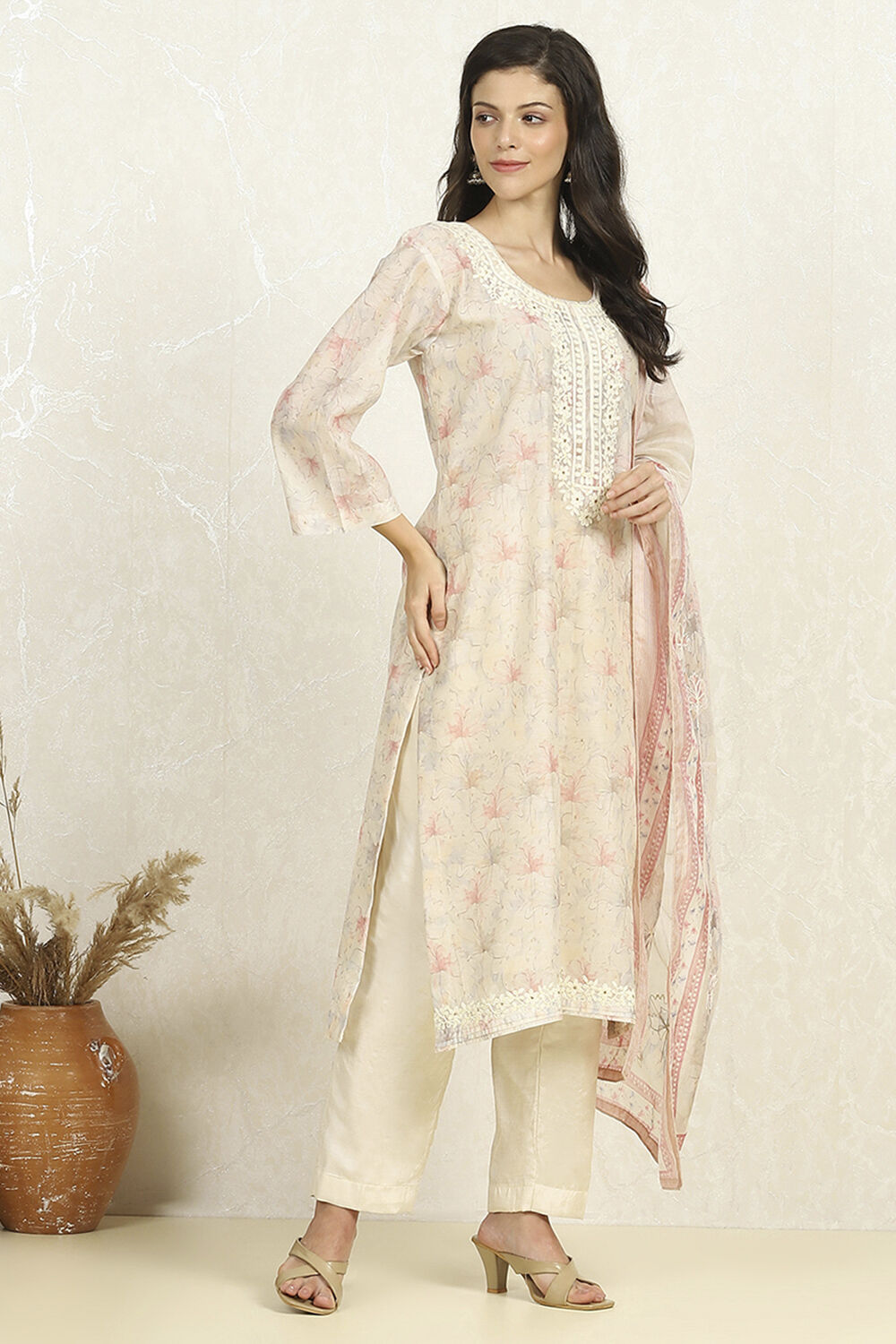 Light Pink Chanderi Unstitched Suit Set image number 6