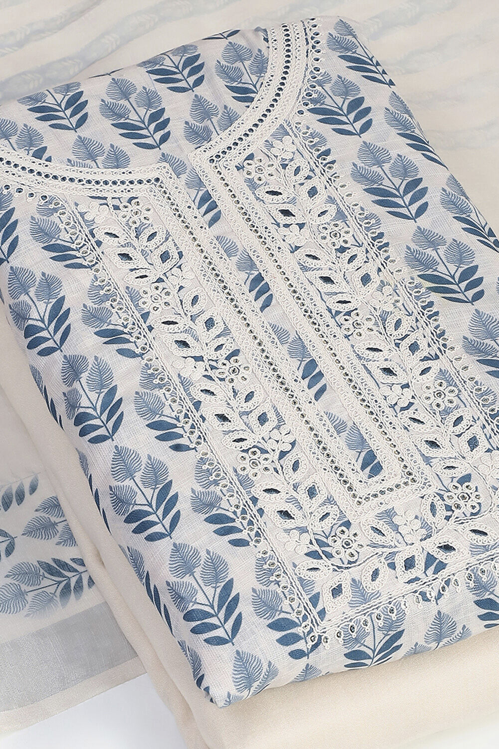 Black Linen Blend Machine Embroidered Unstitched Suit Set image number 6