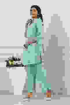 Turquoise Cotton Printed Kalidar Kurta Set image number 3