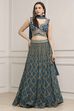 Teal Cotton Blend Dyed Lehenga Set image number 5