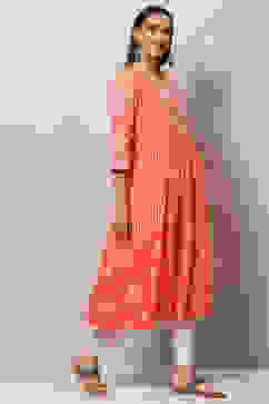 Coral Cotton Flared Printed Kurta image number 3