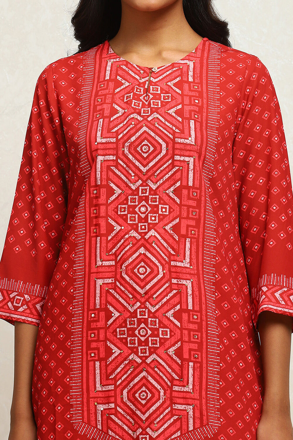 Red Crepe Printed Straight Kurta Set image number 1
